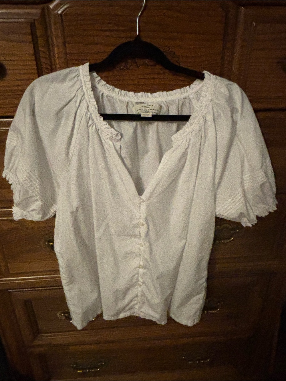 White Peasant Blouse with Button Front - Trovata brand